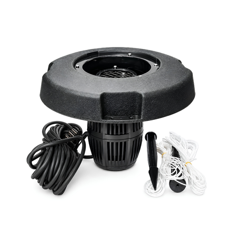 All-in-One Floating Fountain for ponds, dams, lakes and large decorative water features with water spray display and aeration