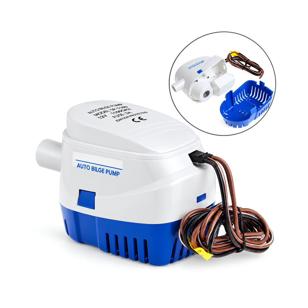 12V automatic submersible bilge pump with built-in switch, 4160L/h flow and 5m maximum head for boats and clean water drainage