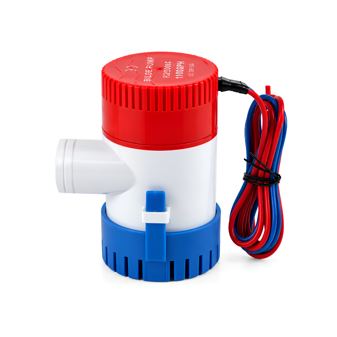 Automatic Bilge 12V Solar Pump with 4100 L/h maximum flow rate, 4m maximum head, automatic water detection, durable ABS housing and 25mm outlet for fishing boats, marine bilges and water drainage.