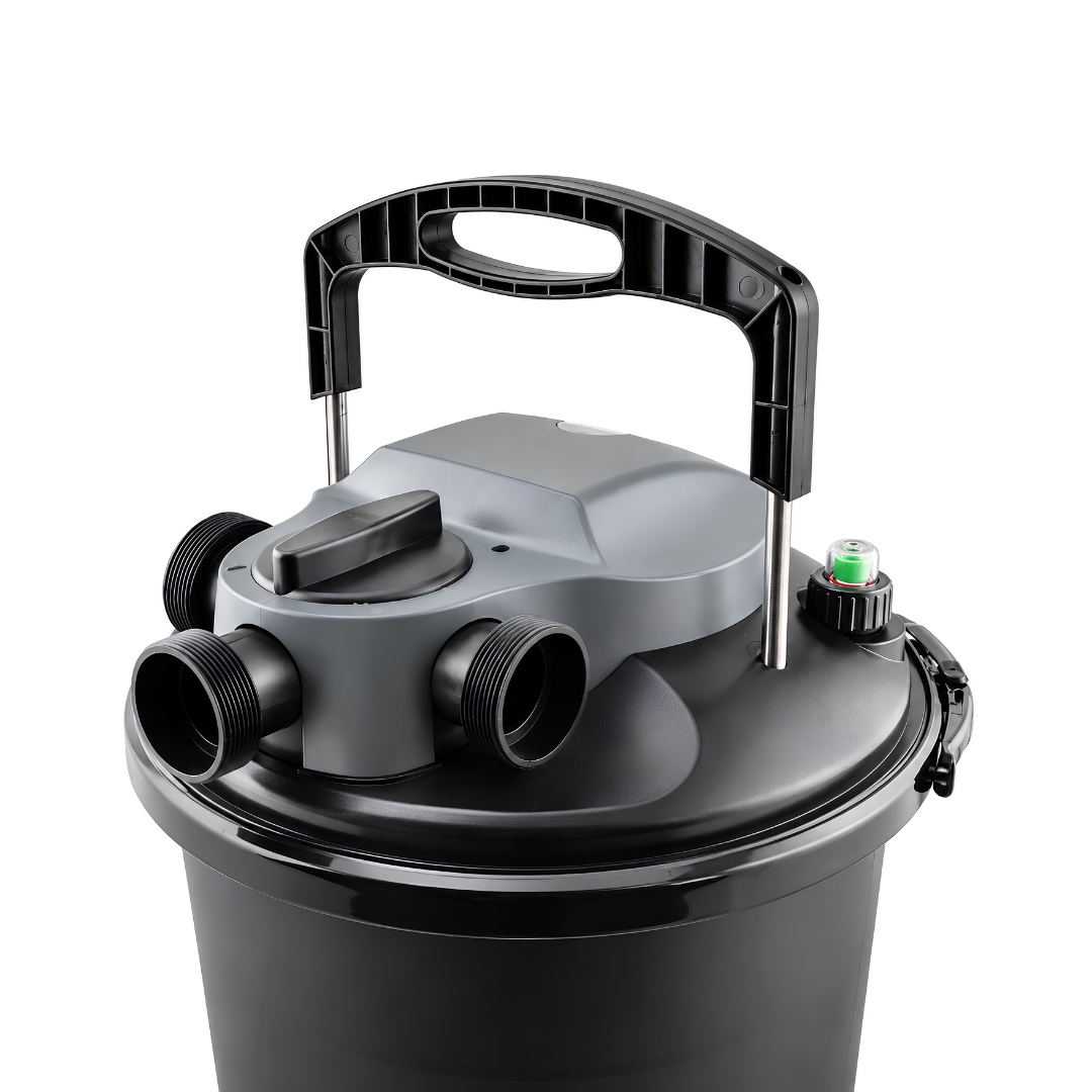 PF 12000 Pressure Bio Pond Filter with 24W UV clarifier, mechanical and biological filtration, 5000L/h maximum flow rate and Easy Clean Backwash System for ponds up to 12,000 litres.