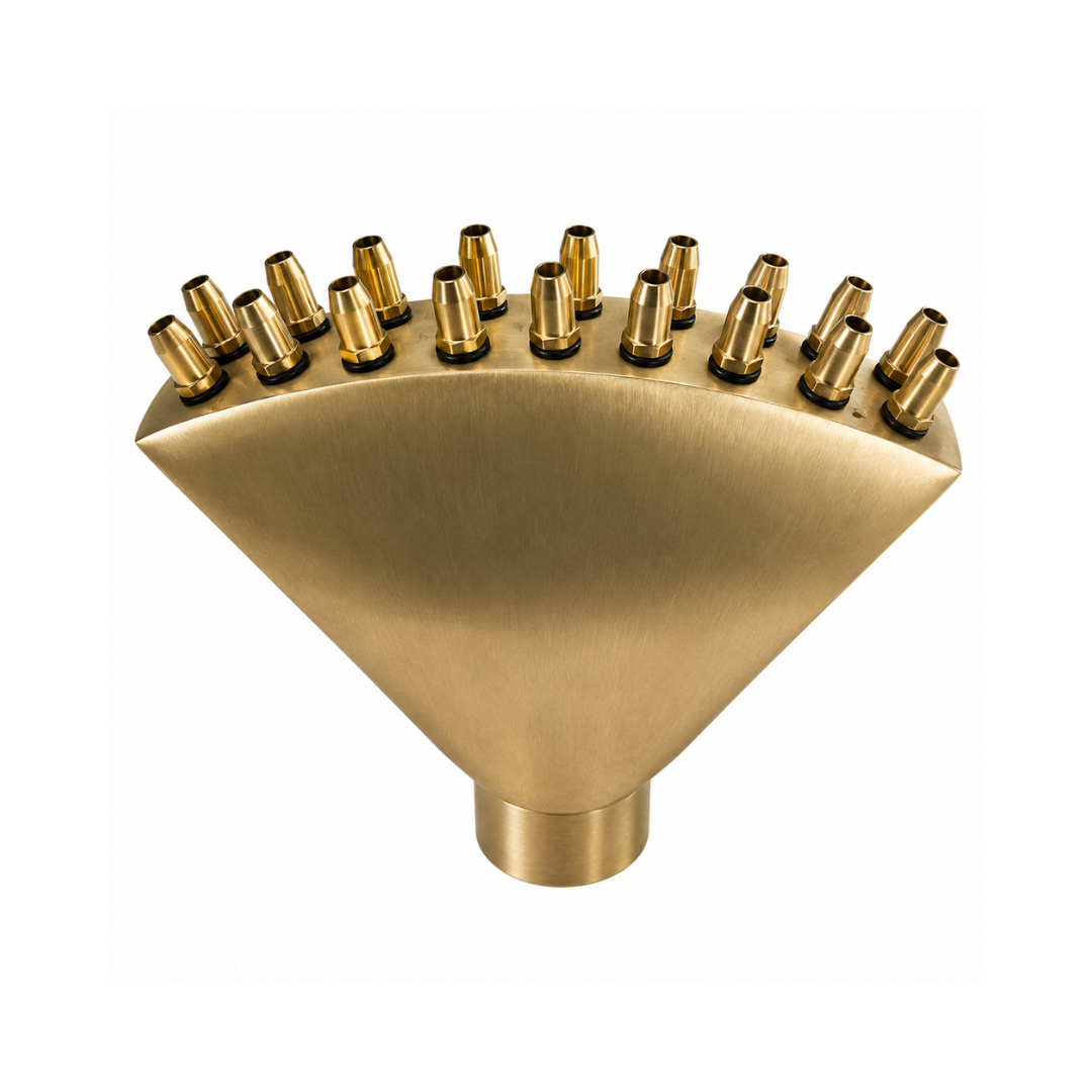 Brass Finger-Like Fountain Nozzle for creating multiple arched water jets in ponds, garden fountains and decorative water features