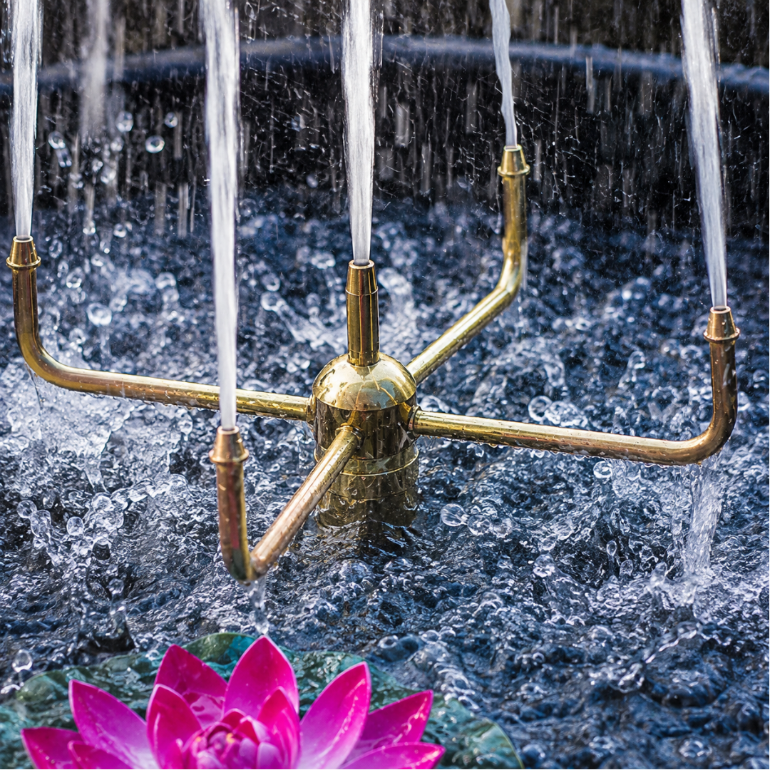 Brass Rotary Fountain Nozzle for spinning water displays, ponds, garden fountains and decorative water features