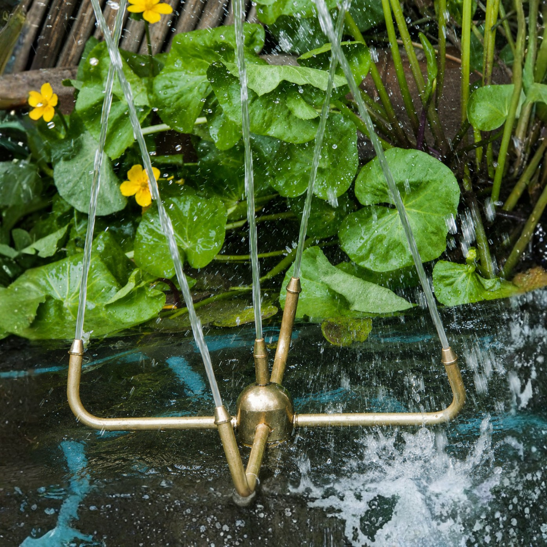 Brass Rotary Fountain Nozzle for spinning water displays, ponds, garden fountains and decorative water features