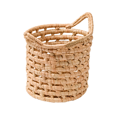 Breezy hand-woven Malawi palm leaf pot plant basket with handles, natural woven planter available in 200mm to 450mm sizes