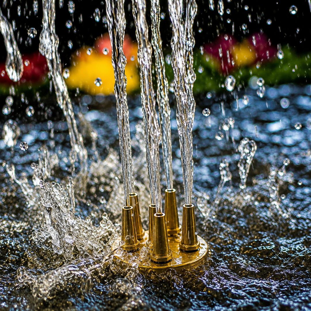 Brass Central Upright Fountain Nozzle with female connection for creating strong vertical water jets in ponds, pools and decorative water features