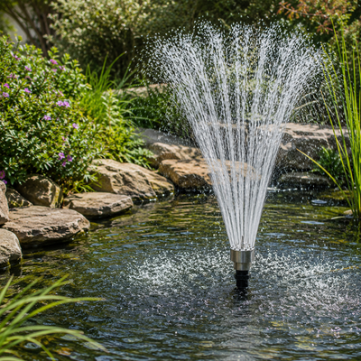 Column Flow Fountain Nozzle for creating clear vertical water columns in ponds, garden fountains and decorative water features