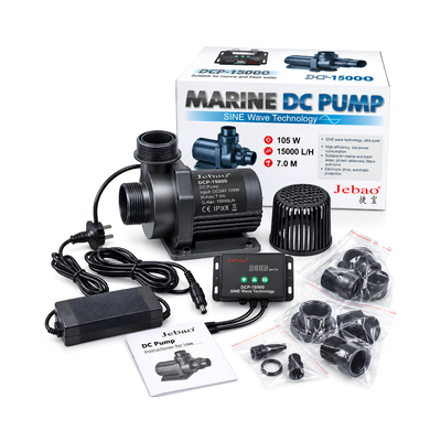 Jebao DC Sine Wave Marine Water Pump DCP-15000 and DCP-20000 with adjustable flow controller, energy-efficient DC motor and dry-run protection for marine aquariums, freshwater systems and ponds.