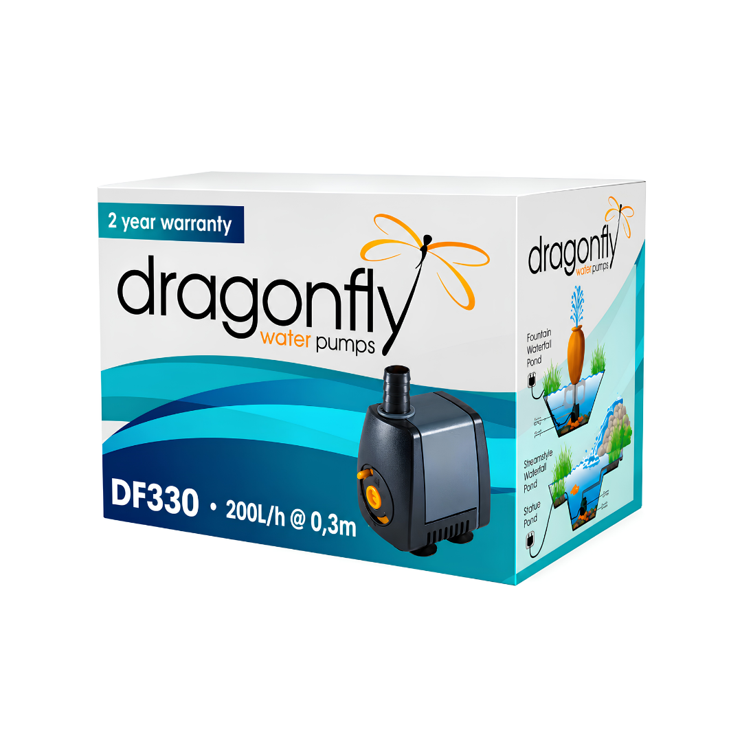 DragonFly DF330 330L/h submersible pond and fountain water pump with 0.6m maximum head for water features, aquariums and koi ponds