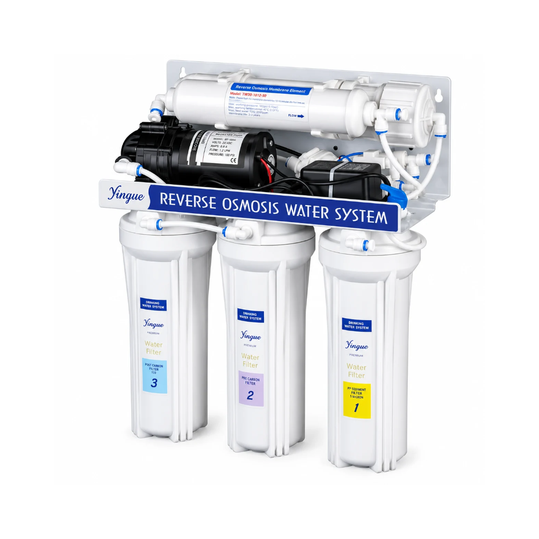 Eco F10 5 Stage Reverse Osmosis Drinking Water Filtration System with built-in booster pump, under-sink filter cartridges, storage tank and dedicated drinking water faucet for home water purification.