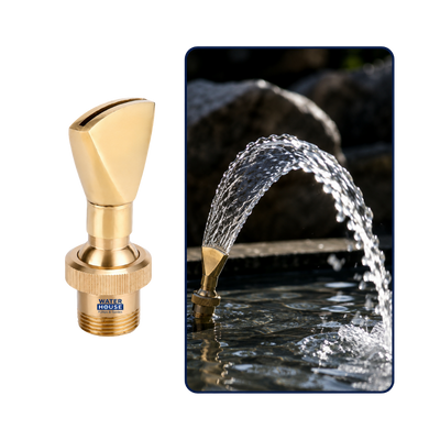 Flat Mouth Brass Fountain Nozzle for creating wide sheet water effects in ponds, garden fountains and decorative water features