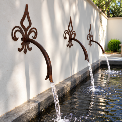 Fleur de Lis Water Spout for wall-mounted garden fountains, ponds and decorative water features