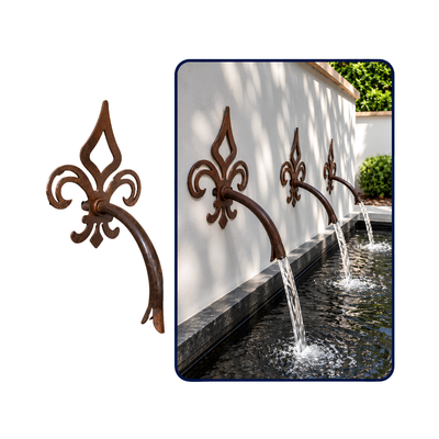 Fleur de Lis Water Spout for wall-mounted garden fountains, ponds and decorative water features
