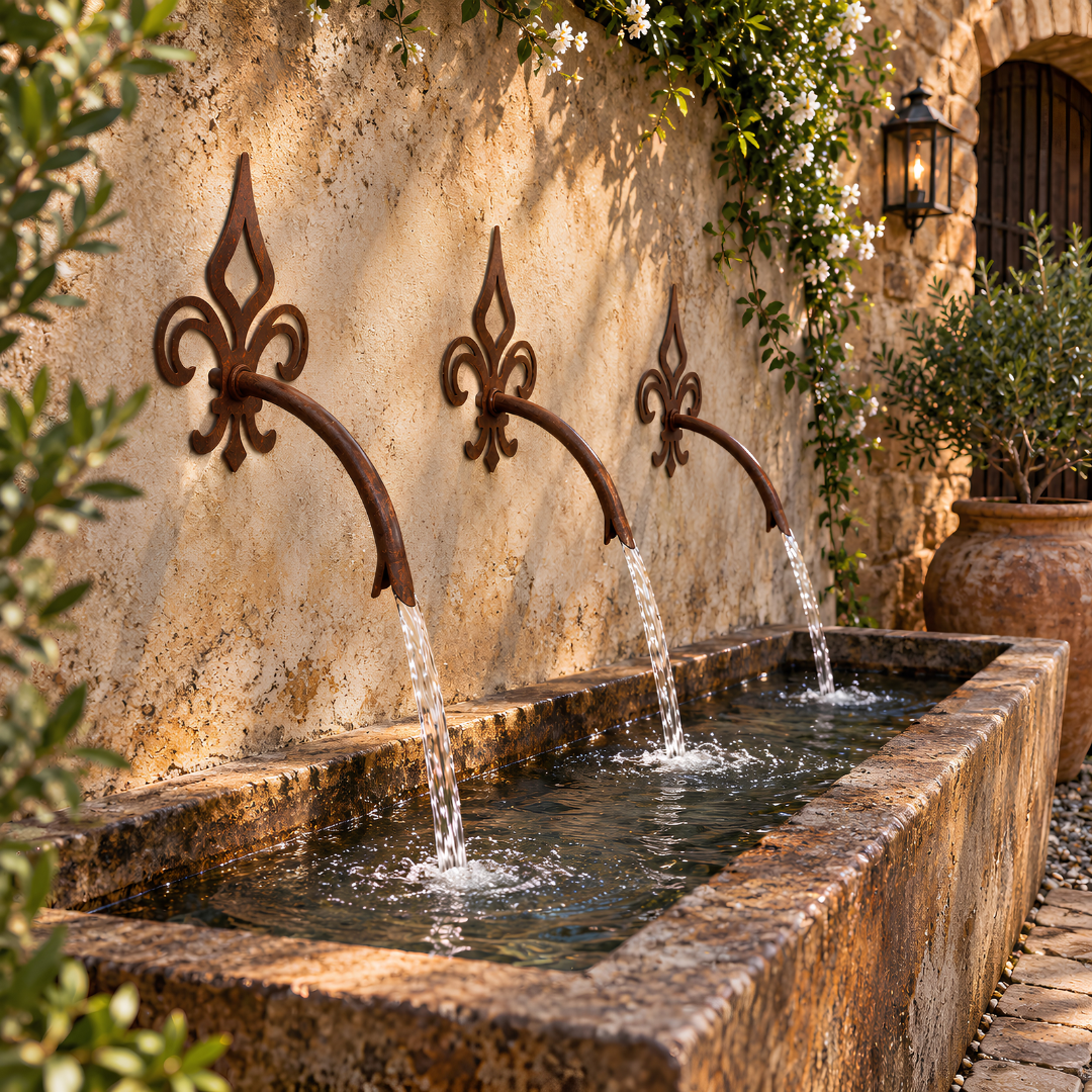 Fleur de Lis Water Spout for wall-mounted garden fountains, ponds and decorative water features