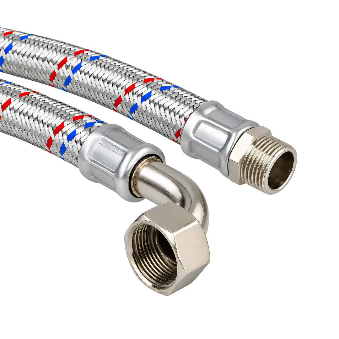 Stainless steel flexible hose connector 25mm x 800mm, durable flexible plumbing hose for connecting water pressure booster pumps, pressure tanks, JoJo tank systems and domestic water supply fittings.