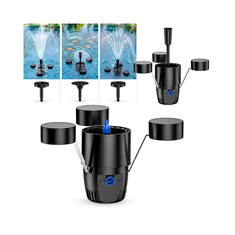 Floating Pond Skimmer with Fountain Pump for removing surface debris while creating a decorative water display in ponds and water features