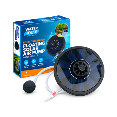 5V floating solar powered air pump and pond aerator with hose and air stone for small fish ponds, aquariums and water features