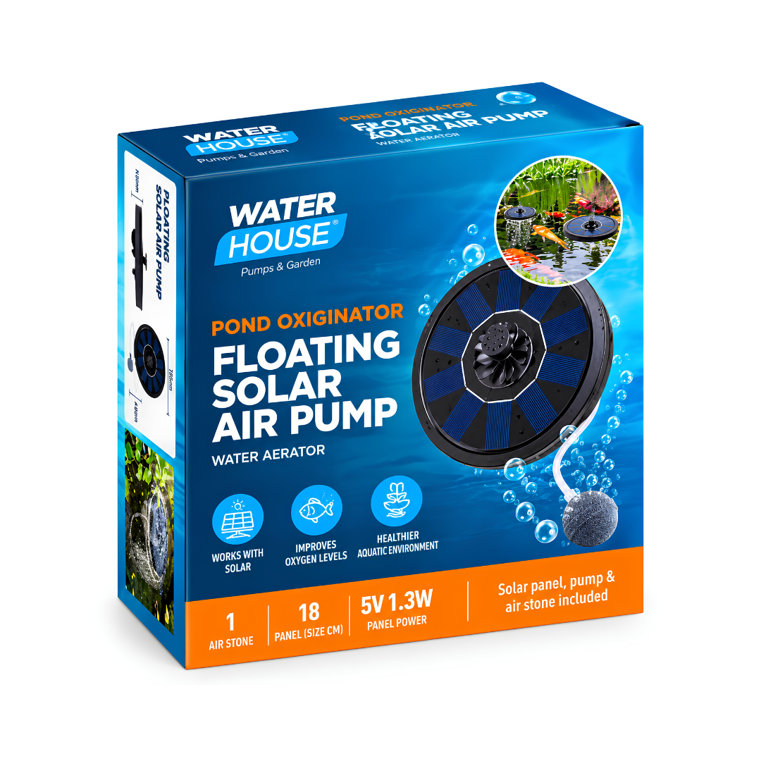 5V floating solar powered air pump and pond aerator with hose and air stone for small fish ponds, aquariums and water features