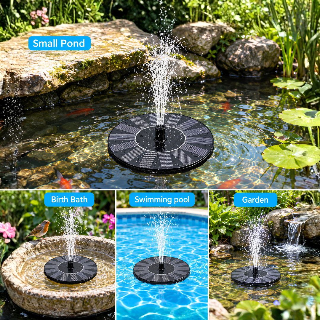 7V 1.4W Floating Solar Fountain for ponds, bird baths, garden water features and outdoor fountains