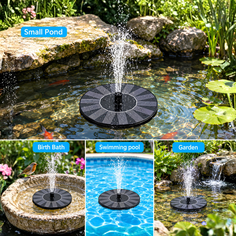 7V 1.4W Floating Solar Fountain for ponds, bird baths, garden water features and outdoor fountains