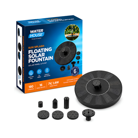7V 1.4W Floating Solar Fountain for ponds, bird baths, garden water features and outdoor fountains