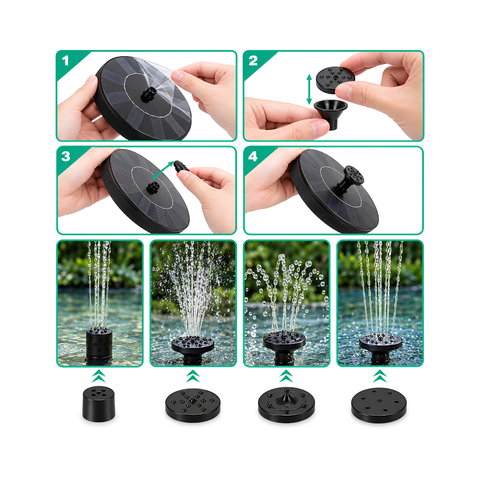 7V 1.4W Floating Solar Fountain for ponds, bird baths, garden water features and outdoor fountains
