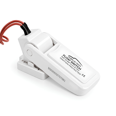 Heavy-duty 12V 24V 32V DC automatic float switch for bilge and submersible water pumps, with 1m cable, 51mm pump activation level and 19mm shut-off level for automatic water level control.