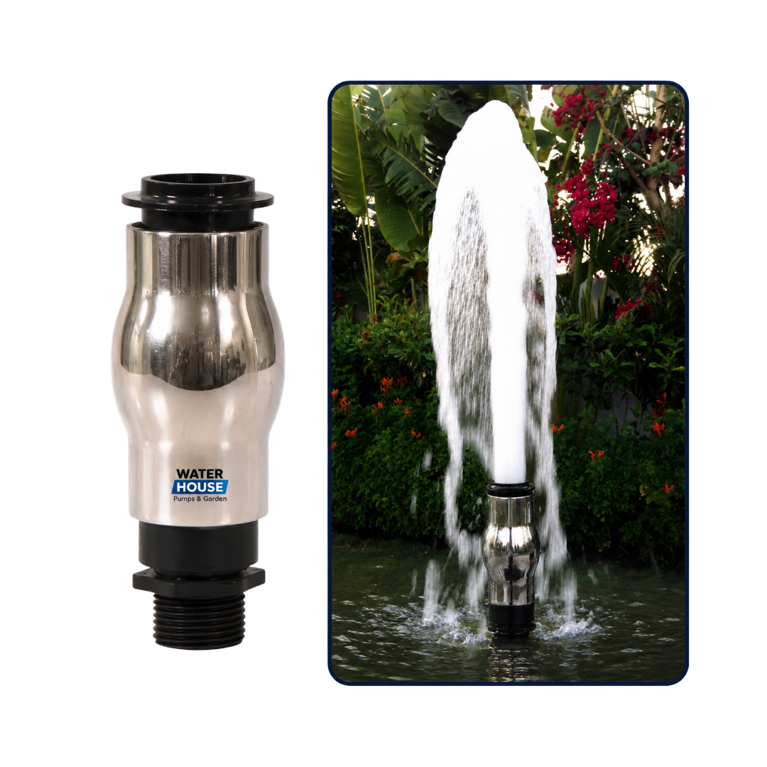 25mm Stainless Steel and Plastic Foam Jet Fountain Nozzle for ponds, garden fountains and decorative water features