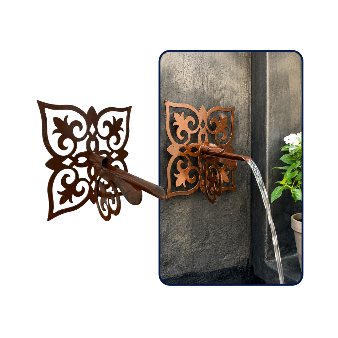 French Square Water Spout for wall-mounted garden fountains, ponds and decorative water features