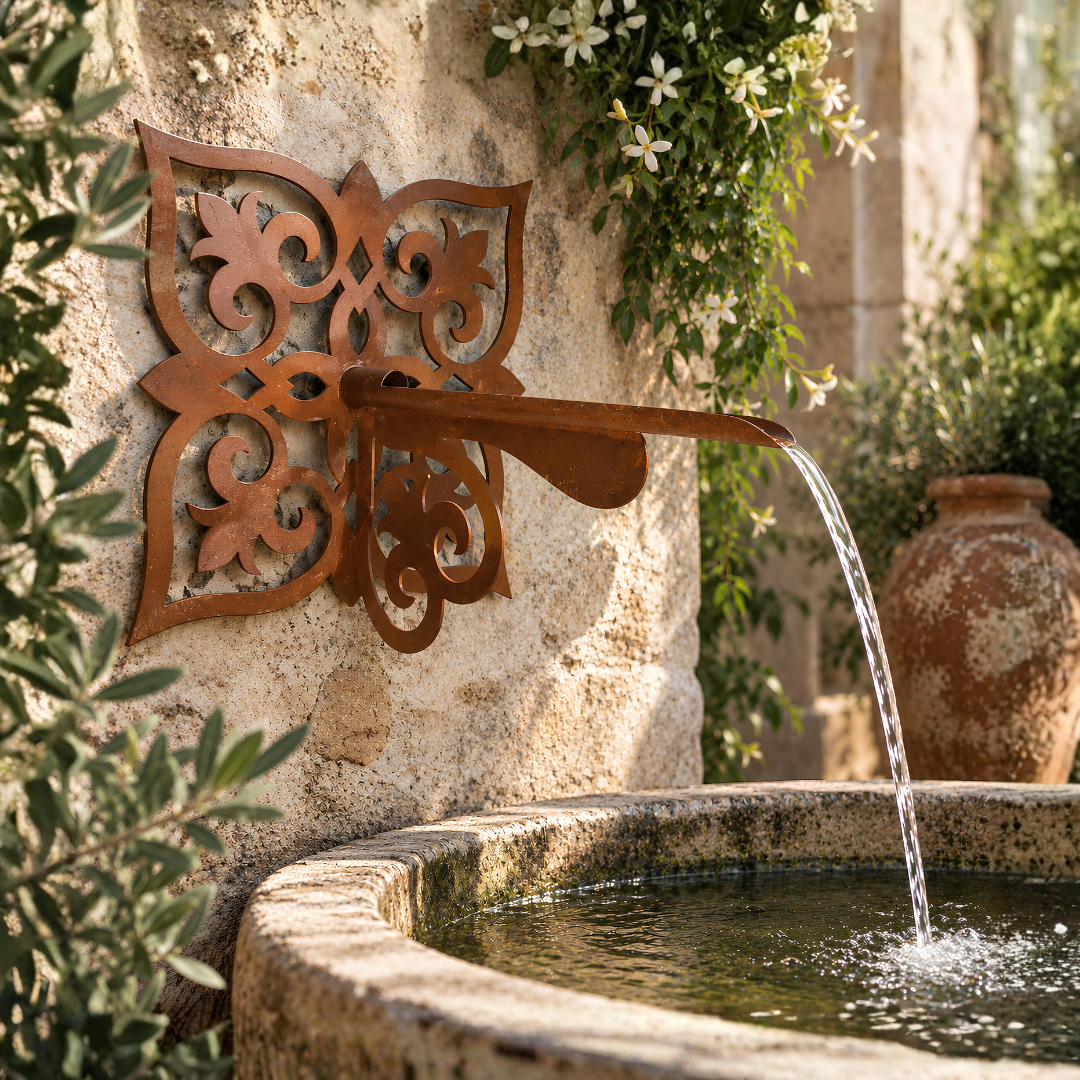 French Square Water Spout for wall-mounted garden fountains, ponds and decorative water features