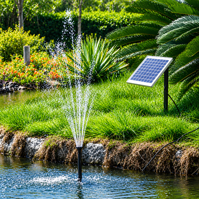 12V solar pond fountain half kit with 30W solar panel, submersible water pump, 5m maximum lift and fuse for ponds and water features