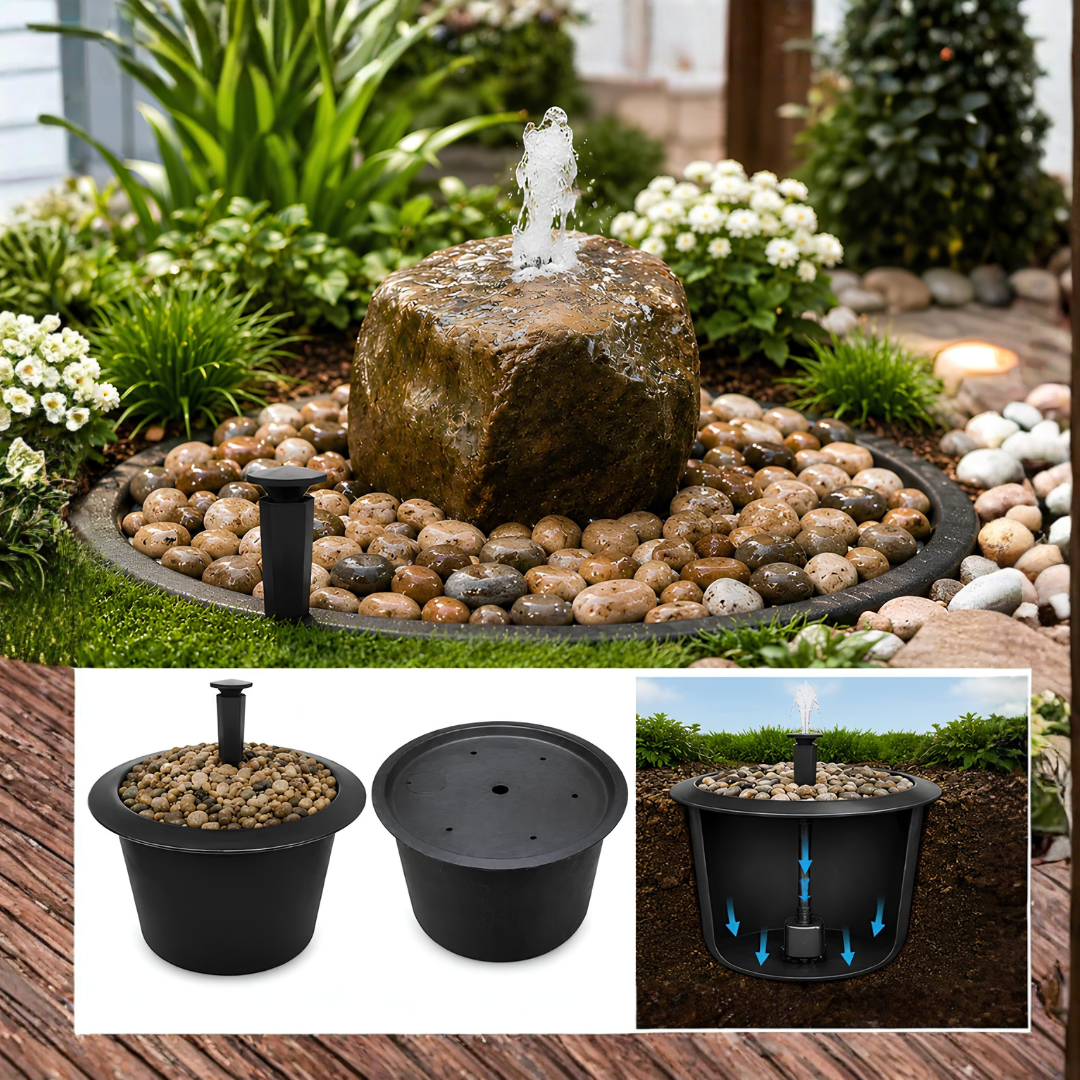 80cm round fiberglass hidden pondless water feature basin and underground fountain reservoir for bubbling rocks, pebble fountains and garden water features