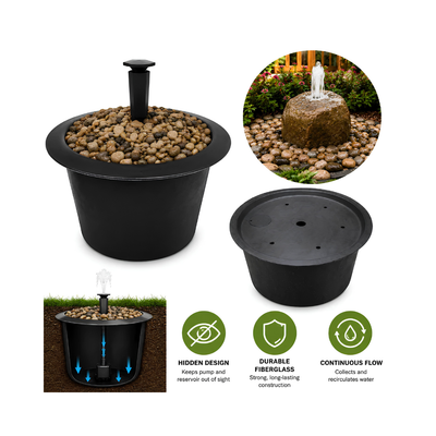 80cm round fiberglass hidden pondless water feature basin and underground fountain reservoir for bubbling rocks, pebble fountains and garden water features
