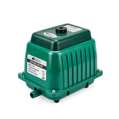 High Power 100W diaphragm air pump delivering 140L/min (8400L/h) with 0.042 MPa pressure, aluminium housing and included 32-port air manifold for pond, aquarium and fish farm aeration.