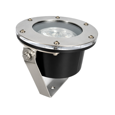 Industrial Free Standing Underwater Spotlight with 7W cool white lighting, stainless steel construction, IP68 waterproof rating and 12V AC/DC operation, designed for fountains, ponds and decorative water features.