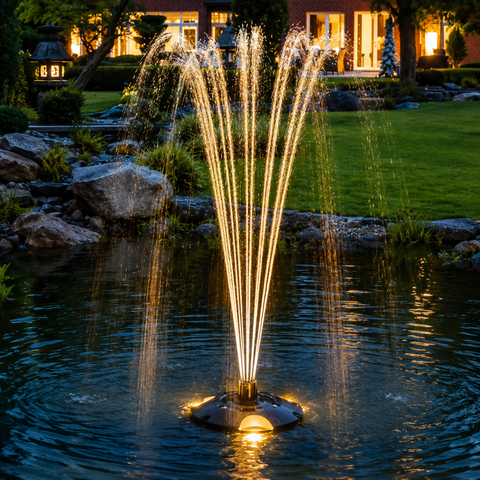 Large Floating Fountain for ponds, dams and lakes with decorative water spray displays and aeration