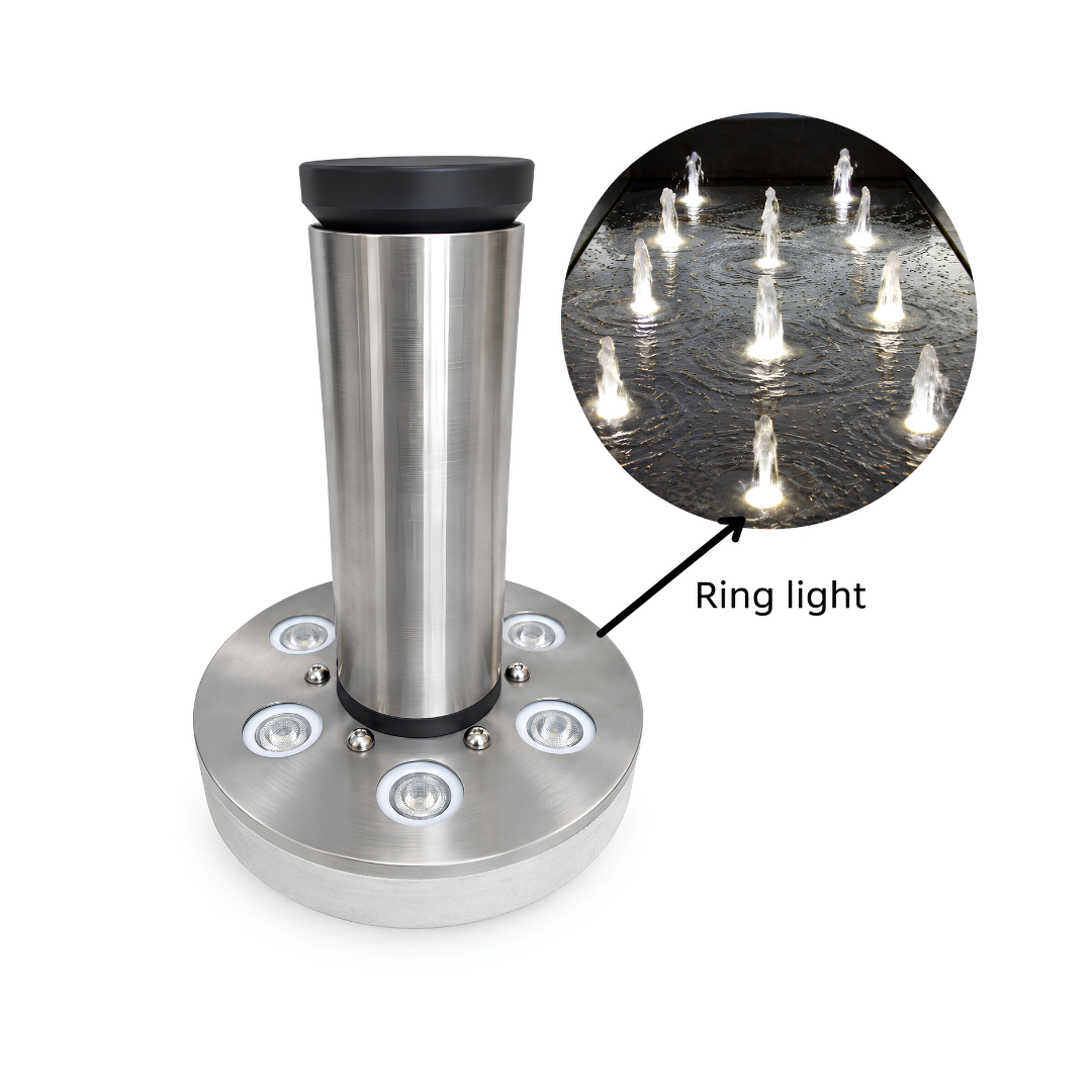 18W large underwater white LED ring light with 75mm centre opening for fountain nozzles, ponds and decorative water features