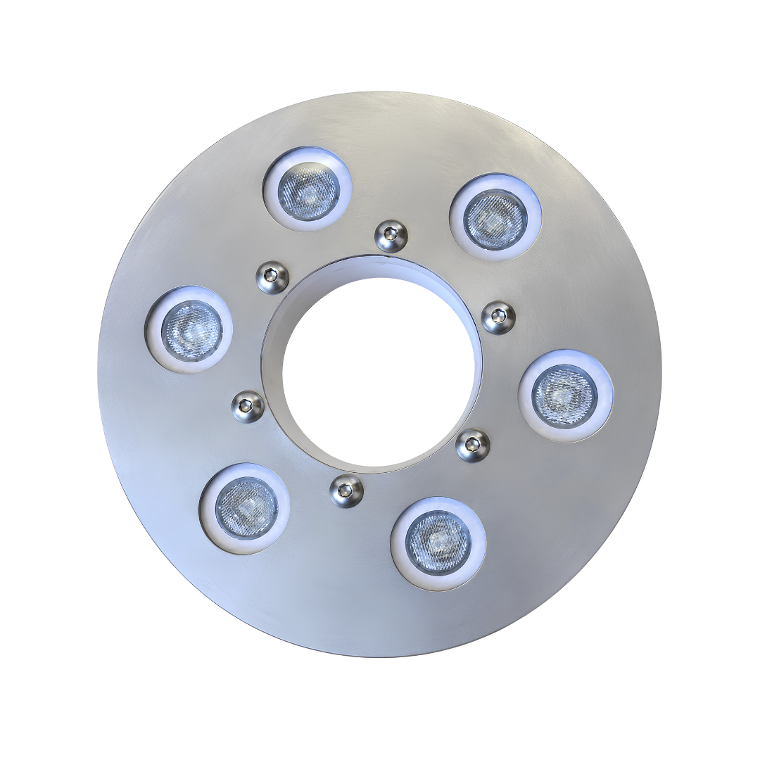 18W large underwater white LED ring light with 75mm centre opening for fountain nozzles, ponds and decorative water features