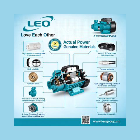 LEO APM37 0.37kW 220V peripheral water pump with automatic pressure controller, 2400L/h flow and 3.2 bar max pressure for domestic water supply