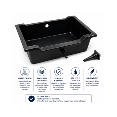 Lipped Pond Basin Waterfall - Stackable Water Feature Basin