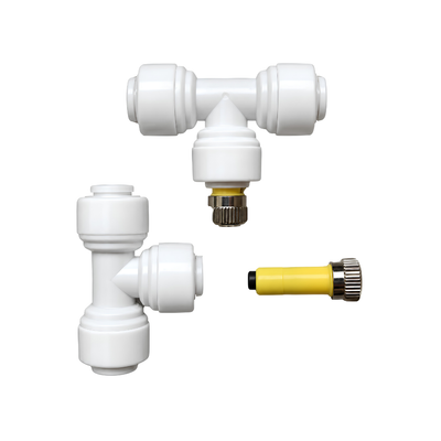 0.2mm ceramic misting nozzle with 1/4-inch T compression fitting for RO tubing, patio cooling, greenhouse humidification and misting systems