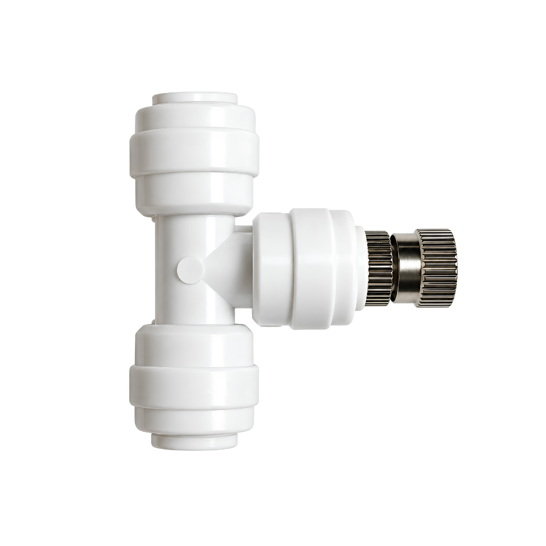 0.2mm ceramic misting nozzle with 1/4-inch T compression fitting for RO tubing, patio cooling, greenhouse humidification and misting systems