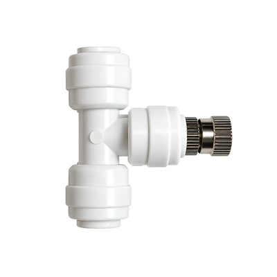 0.2mm ceramic misting nozzle with 1/4-inch T compression fitting for RO tubing, patio cooling, greenhouse humidification and misting systems