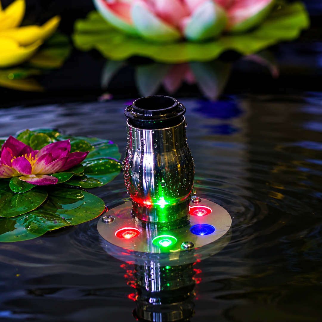 9W 12V DC RGB underwater multi colour ring light with 1-inch adaptor and 1.5m cable for fountains, ponds and water feature lighting