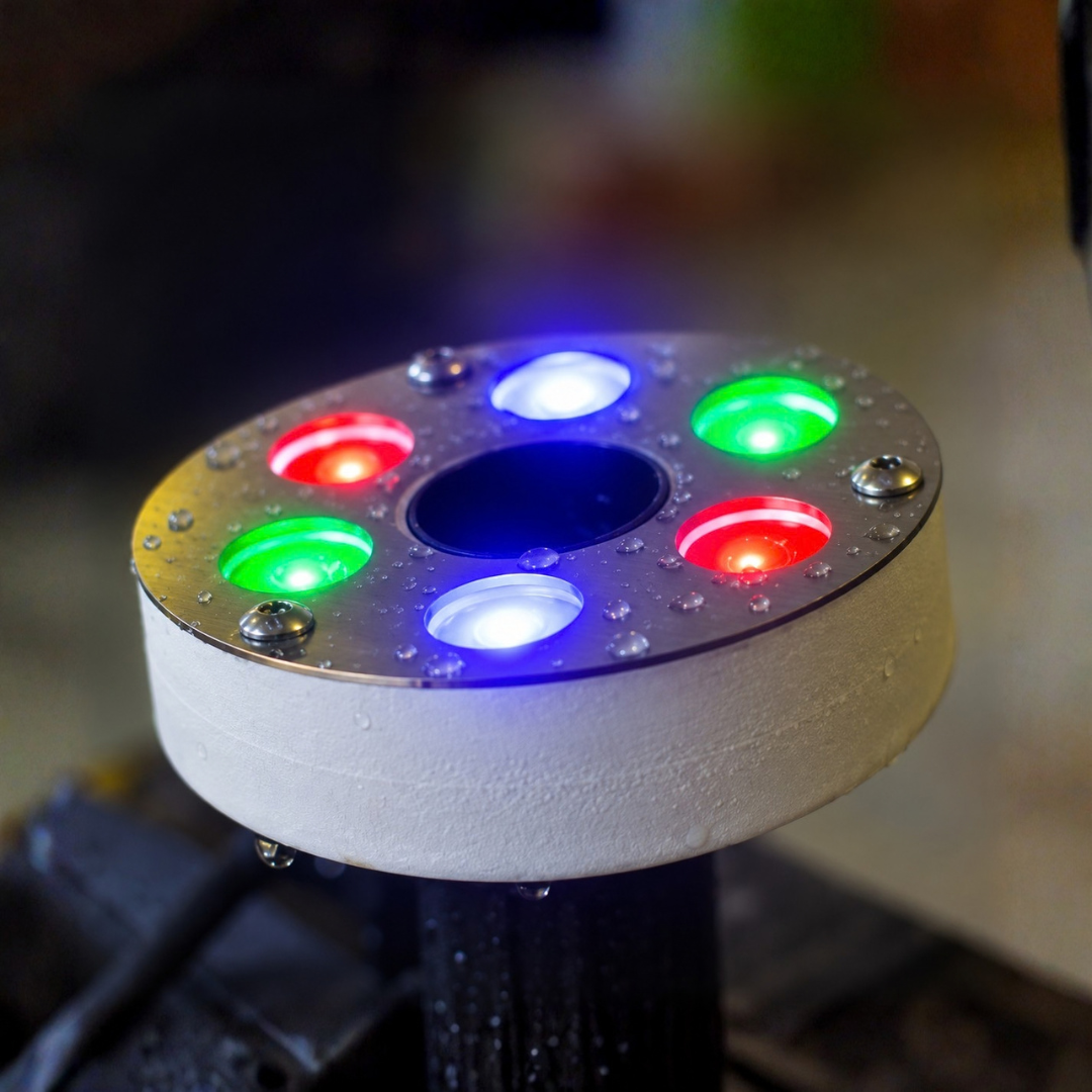 9W 12V DC RGB underwater multi colour ring light with 1-inch adaptor and 1.5m cable for fountains, ponds and water feature lighting