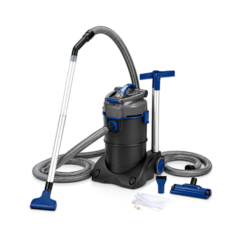 Oase PondoVac 4 Pond Vacuum Cleaner with 1700W motor, continuous two-chamber suction system, 5000L/h maximum flow rate, 5m suction hose and four cleaning nozzles for pond and pool maintenance.