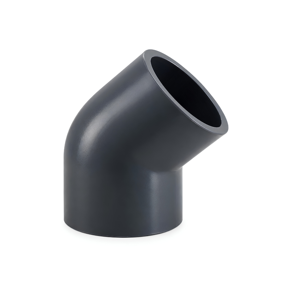 Black 50mm PVC 45 degree elbow for swimming pool plumbing, pumps, filters, irrigation and water systems
