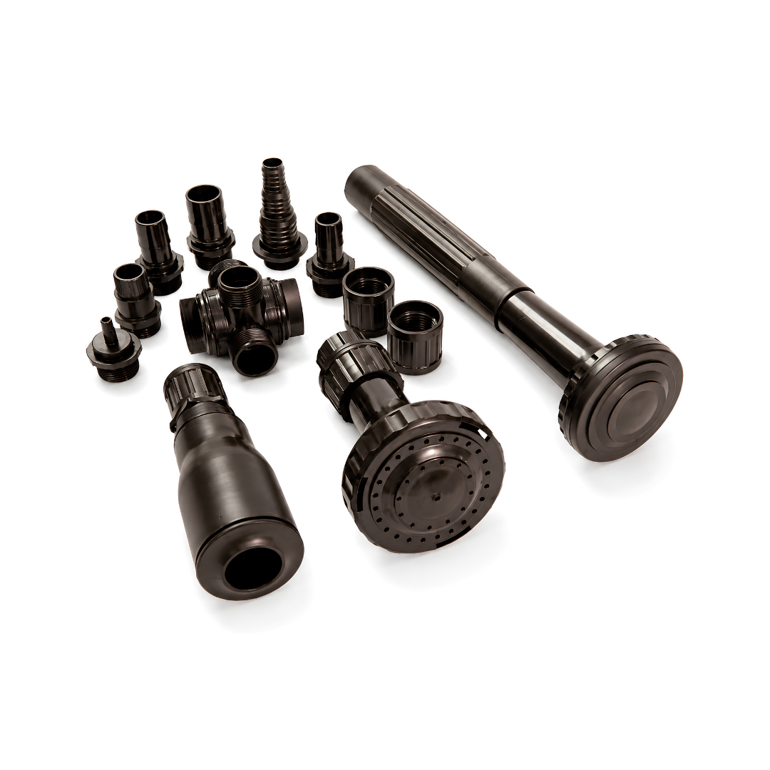 10-Piece Plastic Fountain Nozzle Kit for creating multiple water spray patterns in ponds, garden fountains and decorative water features