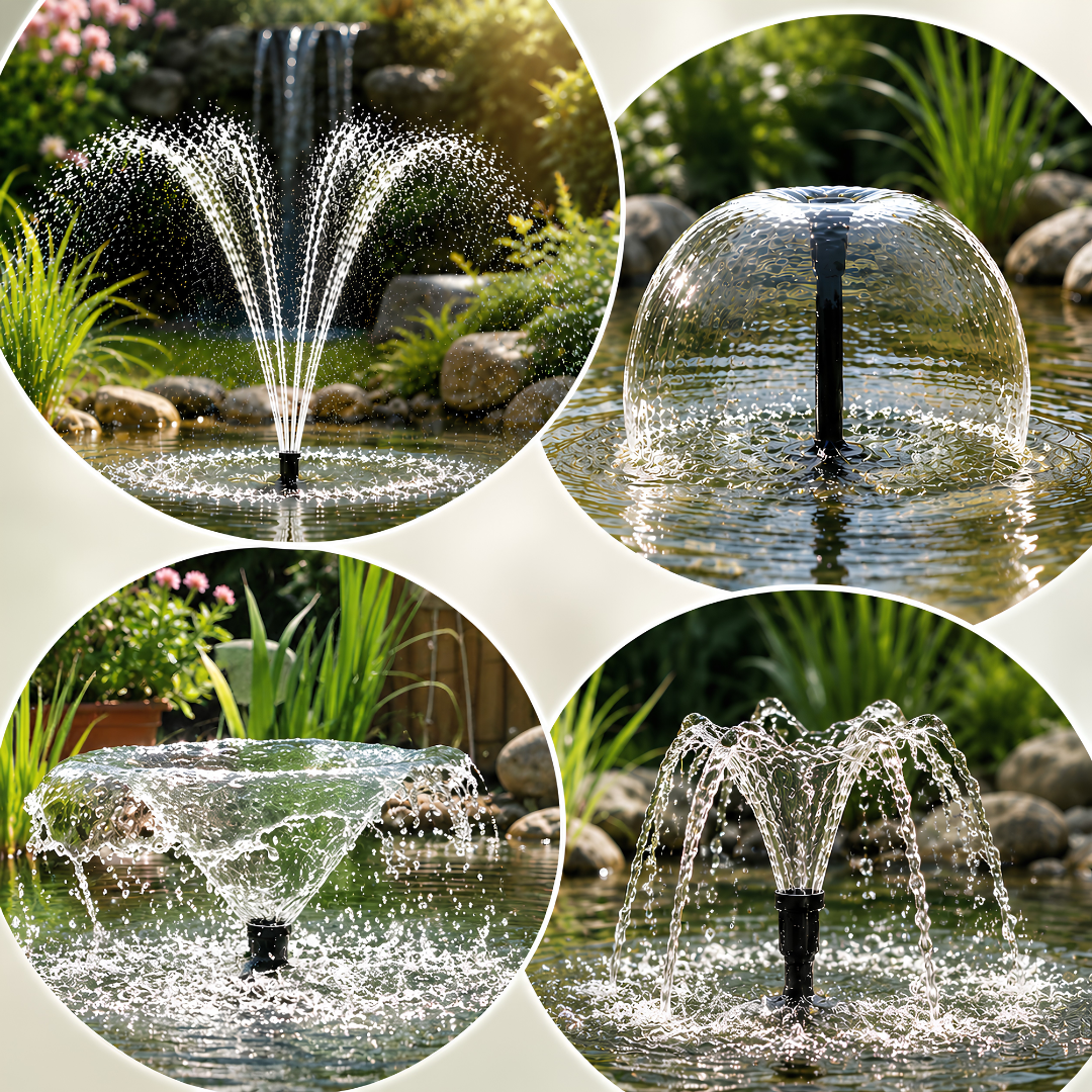 10-Piece Plastic Fountain Nozzle Kit for creating multiple water spray patterns in ponds, garden fountains and decorative water features