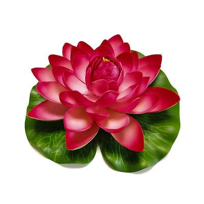 Artificial floating water lily set with small, medium and large lotus-style pond flowers for decorating ponds, pools and garden water features