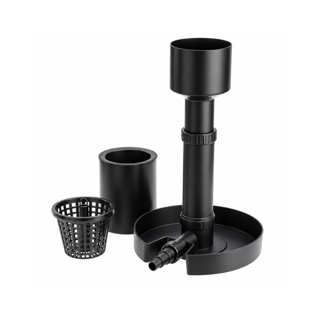 Mechanical pond leaf skimmer with telescopic floating suction head, removable debris basket and 20–40mm connection for ponds up to 25 square metres